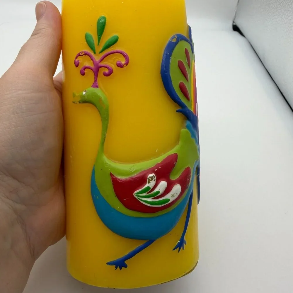 Pier 1 yellow peacock pillar candles set of two summer home decor lake house